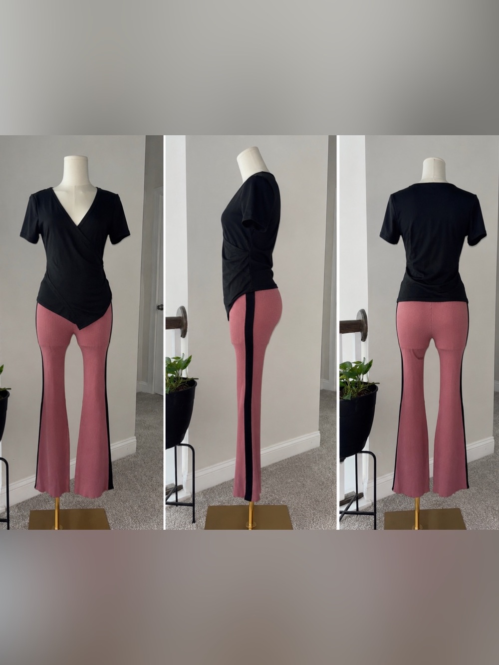 Women’s Two-Tone Ribbed Flare Pants & Top